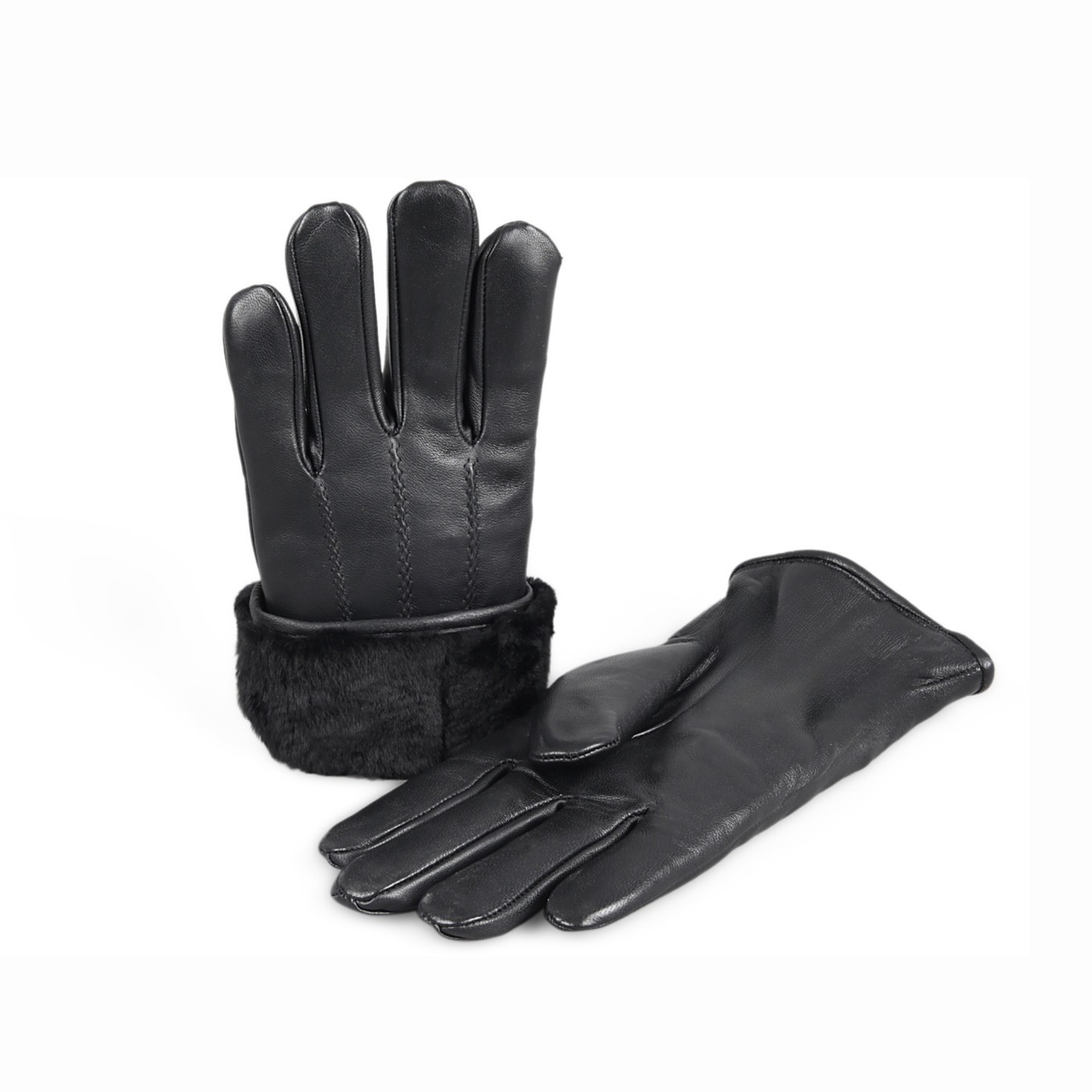 TELLARO Premium Shearling Sheepskin Fur Lined Leather Gloves - Black