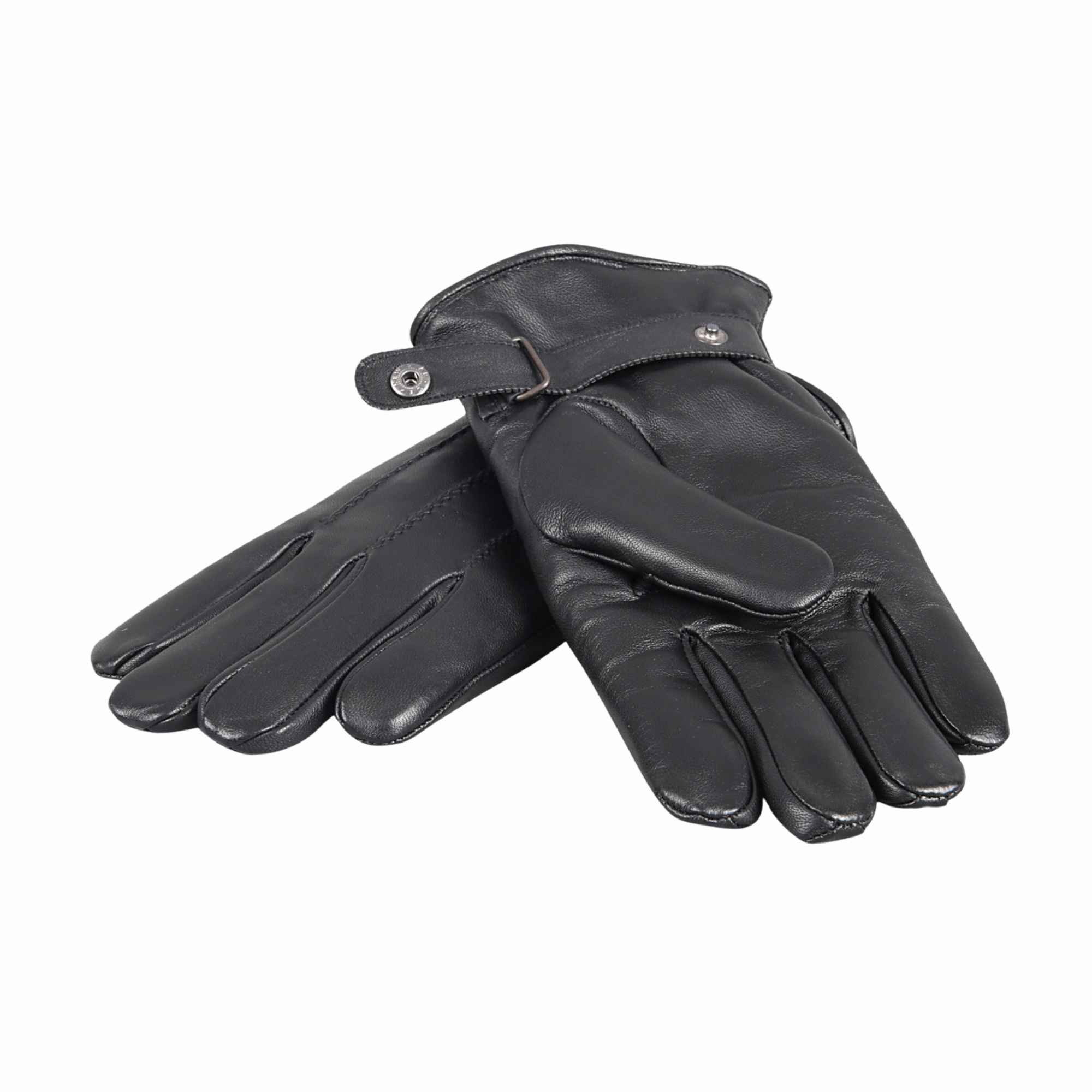 TELLARO Premium Shearling Sheepskin Fur Lined Leather Gloves Snaps - Black