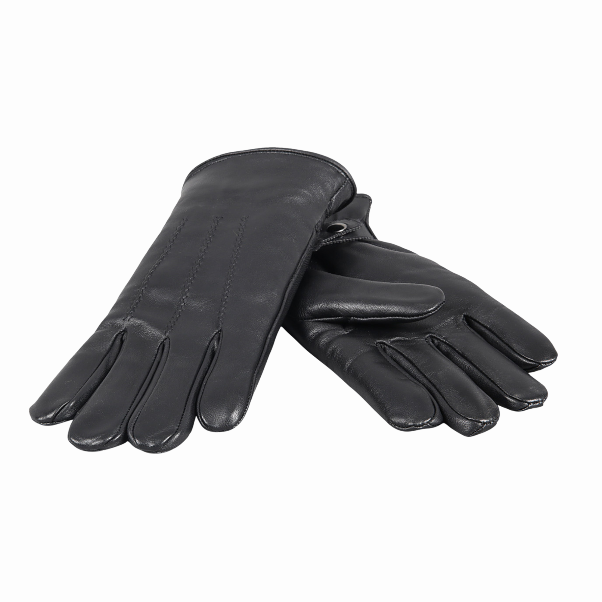 TELLARO Premium Shearling Sheepskin Fur Lined Leather Gloves Snaps - Black
