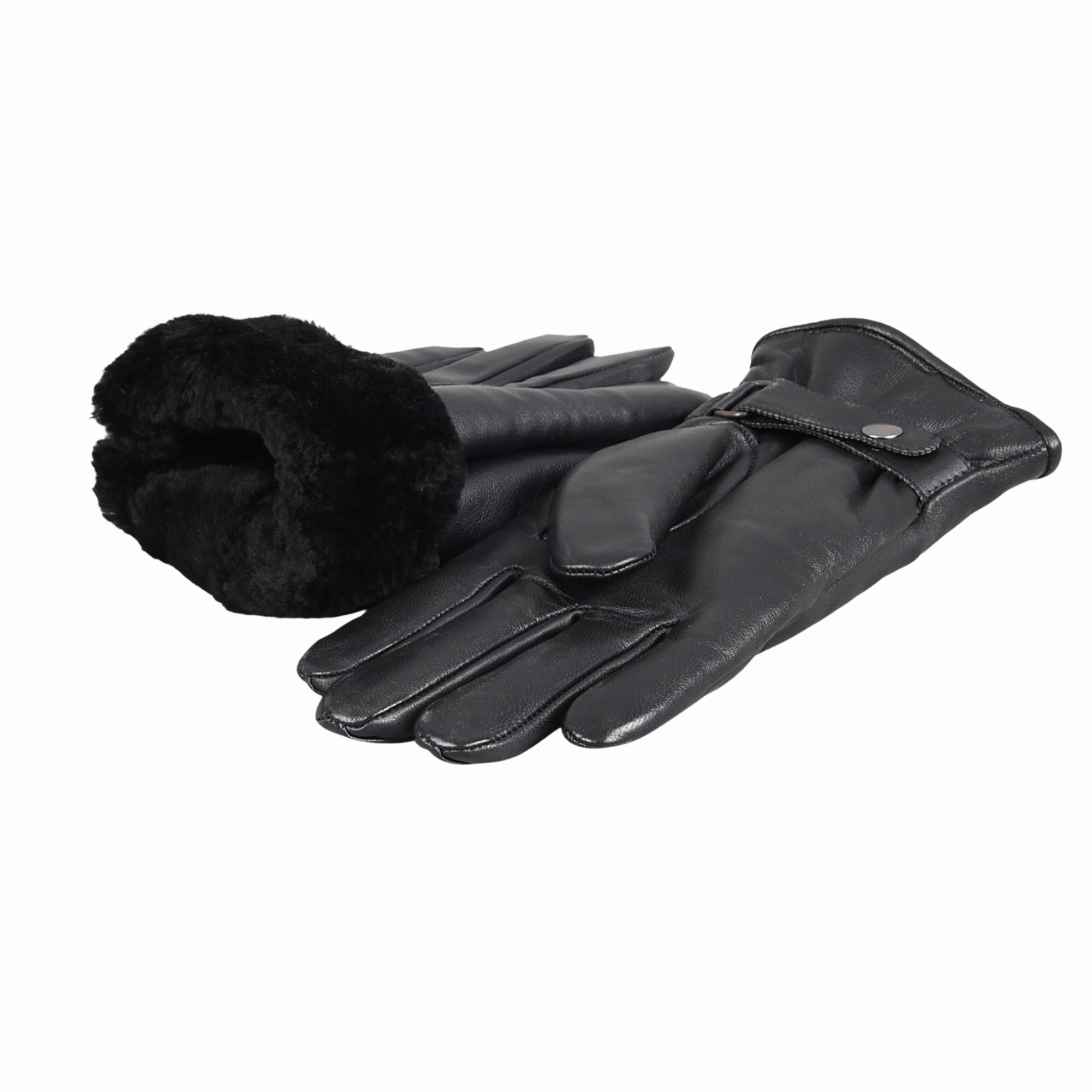 TELLARO Premium Shearling Sheepskin Fur Lined Leather Gloves Snaps - Black