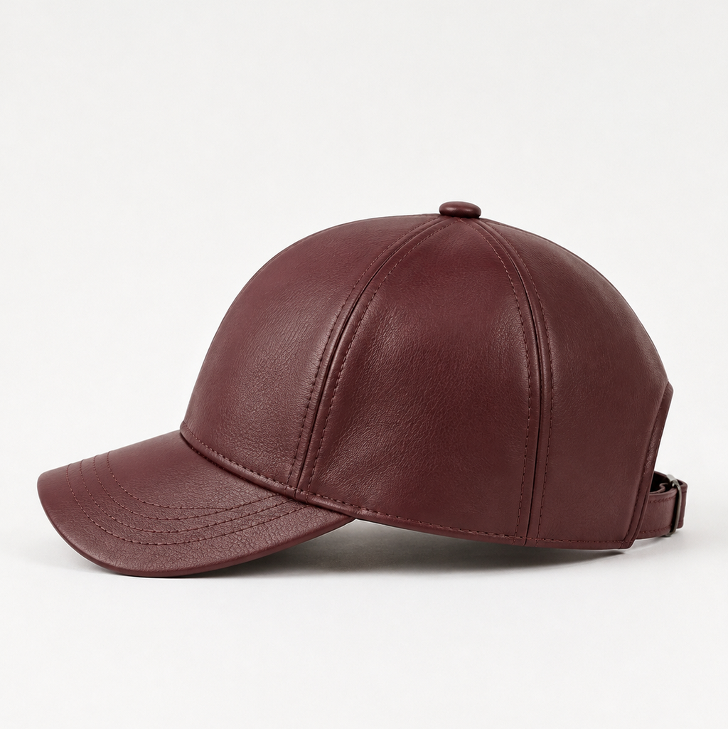 Tellaro Wine Leather Baseball Cap - side view