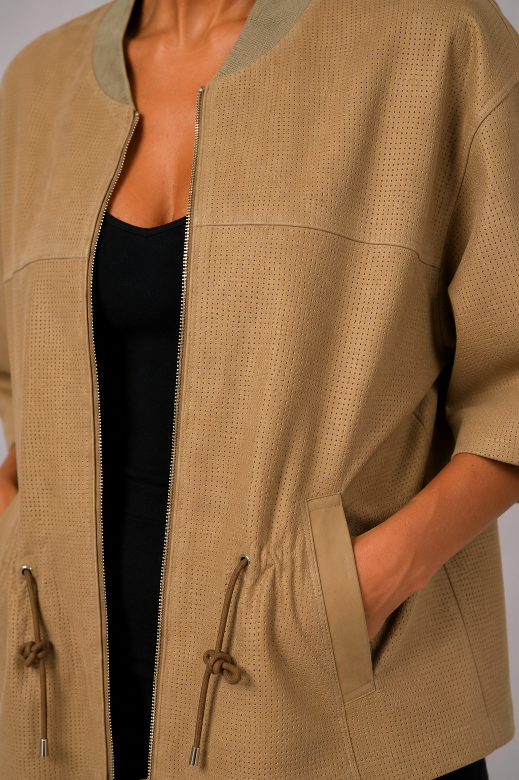 Forato Leather Jacket - Beige